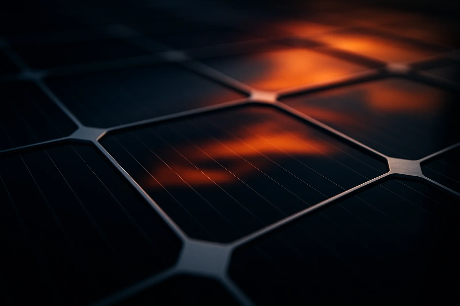 Close view of a solar panel at dusk